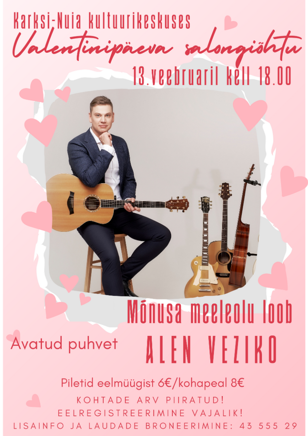 Valentinipäeva salongiõhtu. Esineb Alen Veziko Valentinipäeva salongiõhtu. Esineb Alen Veziko